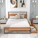 Metal Bed Frame Full/ Queen Bed with 2 Drawers Sockets USB & Slat