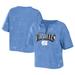 Women's WEAR by Erin Andrews Carolina Blue North Tar Heels Bleach Wash Splatter Cropped Notch Neck T-Shirt