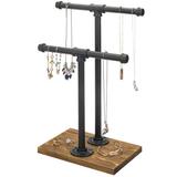 17 Stories Necklace Holder Jewelry Stand Wood/Metal in Black/Brown | 17.32 H x 6.69 W x 11.9 D in | Wayfair 518D25B9C6924BB098D3851BE258F6D2