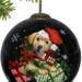 The Holiday Aisle® Christmas Puppy w/ Presents Ball Ornament Glass in Black/Red/White | 3 H x 3 W x 3 D in | Wayfair