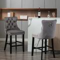 House of Hampton® Contemporary Velvet Upholstered Barstools w/ Button Tufted Decoration & Wooden Legs, & Chrome Nailhead Trim | Wayfair