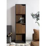 4-Shelf Narrow Cube Bookcase with 2 Doors Cupboard, Wooden Floor Standing Display Cabinet