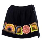 Qashwa,'Handmade Black Floral Embroidered Mini Skirt from Peru'