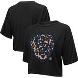 Women's Majestic Threads Black Milwaukee Brewers Leopard Cropped T-Shirt