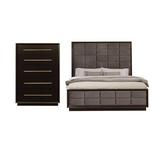 CDecor Home Furnishings Drea Smoked Peppercorn 2-Piece Queen Bedroom Set w/ Chest Upholstered in Brown | 80 H x 65 W x 86 D in | Wayfair