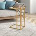 Everly Quinn Farin Brass Finish C-Shape Side Table Stainless Steel/Glass in Yellow | 25 H x 16 W x 12 D in | Wayfair