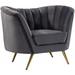 Accent Chair - Everly Quinn Velvet Accent Chair In Grey, Gold Stainless Legs Velvet in Brown/Yellow | 33 H x 43 W x 30 D in | Wayfair
