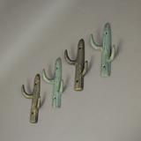 Foundry Select Verdigris Bronze Cast Iron Cactus Wall Hook Key Towel Coat Hanger Decor Set Of 4 Metal in Brown/Gray/Green | Wayfair