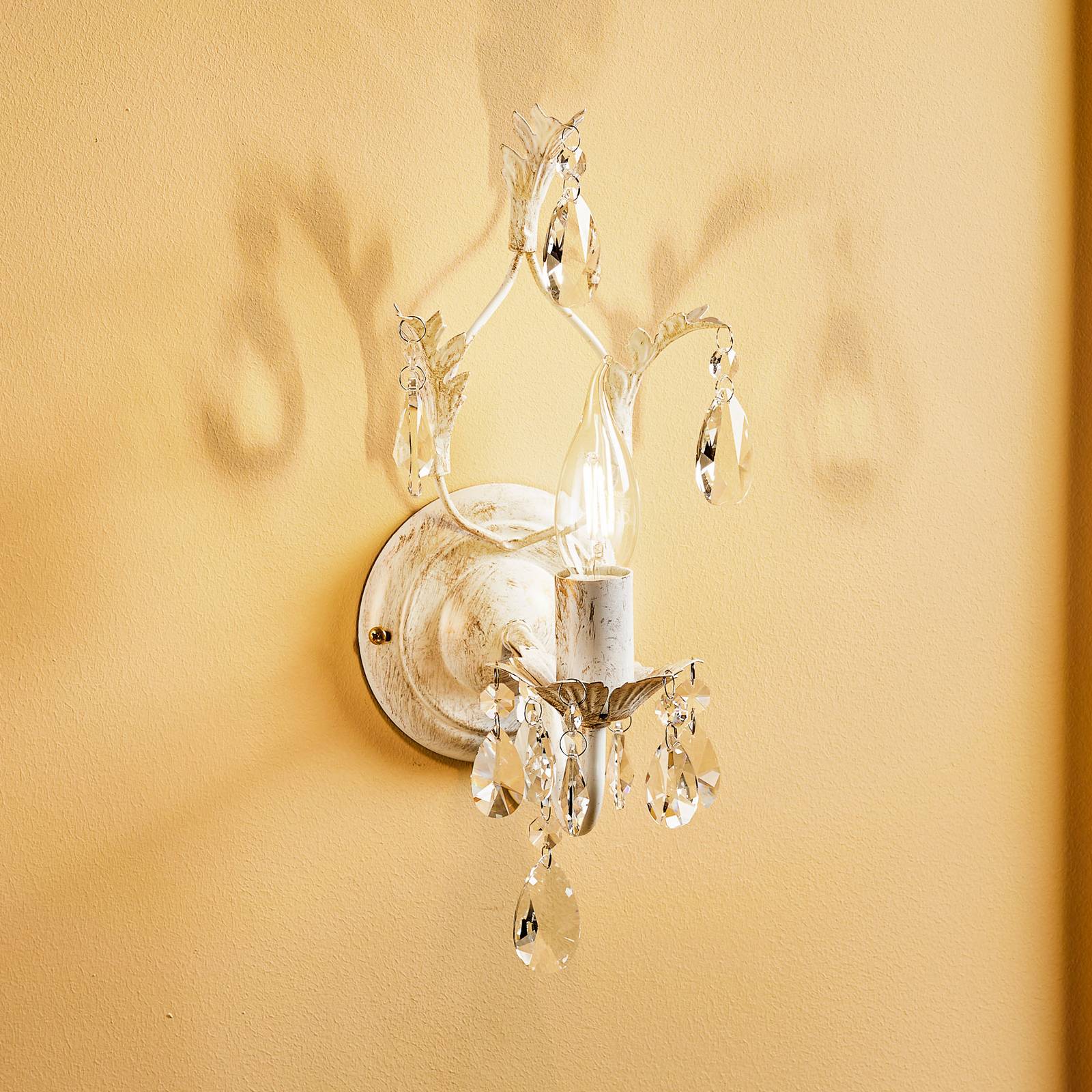 Kristall Wandlampe Teresa ONLI, dimmbar, creme / amber, für Wohn- / Esszimmer, Metall, Antik, Wandleuchte, Wandlampe Innen