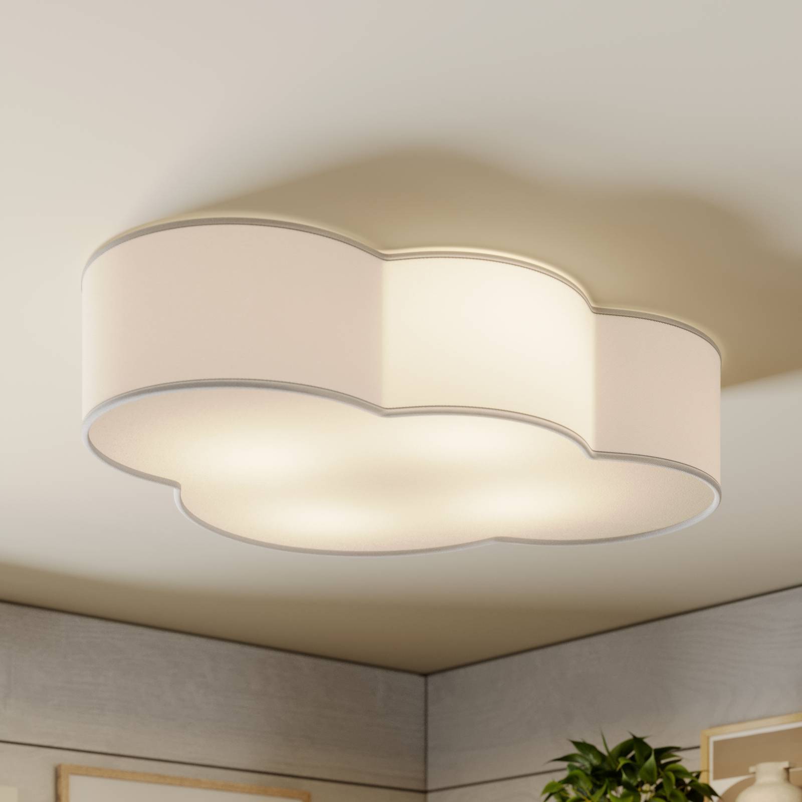 Deckenlampe Cloud TK Lighting, dimmbar, weiß / opal, für Wohn- / Esszimmer, Textil / Stoff / Seide, Junges Wohnen, Deckenlampe