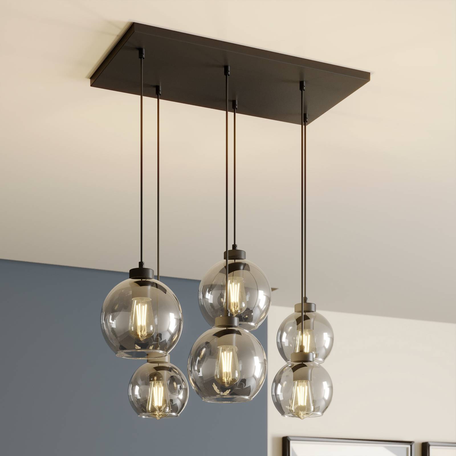 Glas Hängelampe Cubus TK Lighting, dimmbar, schwarz, für Wohn- / Esszimmer, Glas, Modern, Pendelleuchte