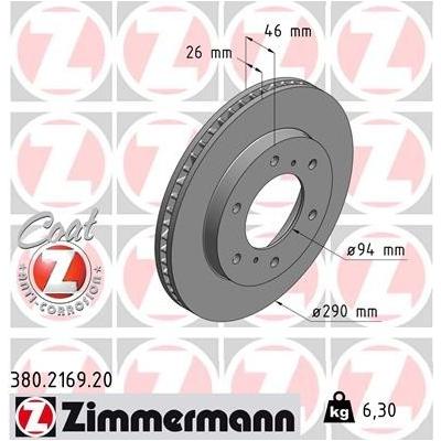 ZIMMERMANN Bremsscheibe COAT Z vorne rechts links innenbelüftet 290mm für MITSUBISHI MR407116 4615A061 MR407289 380.2169