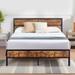 Javlergo Industrial Metal Bed Frame with Wooden Headboard