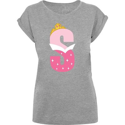 F4NT4STIC, Extended Shoulder T-Shirt Disney Alphabet S Is For Sleeping Beauty Dornröschen in mittelgrau, Shirts für Damen Gr. S