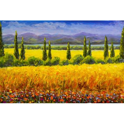 Fototapete PAPERMOON "Landschaft Gemälde", bunt, B:5,00m L:2,80m, Vlies, Tapeten