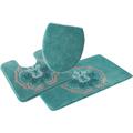 Badematte HOME AFFAIRE "Cremona" Badematten Gr. 3-tlg. Stand-WC Set, 3 St., Polyester, grün (mint, grau) Gemusterte Badematten Blumen-Muster, Badteppich, auch als 3 teiliges Set & rund