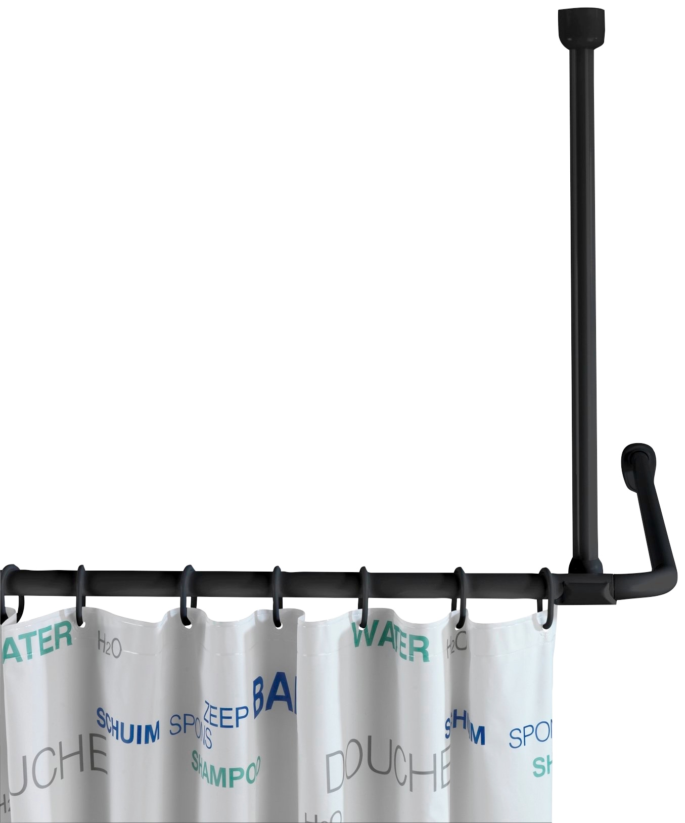 Duschvorhangstange WENKO, schwarz, B:8cm L:57cm, Aluminium, Kunststoff, Gardinenstangen, Deckenstütze für Duschvorhangstange