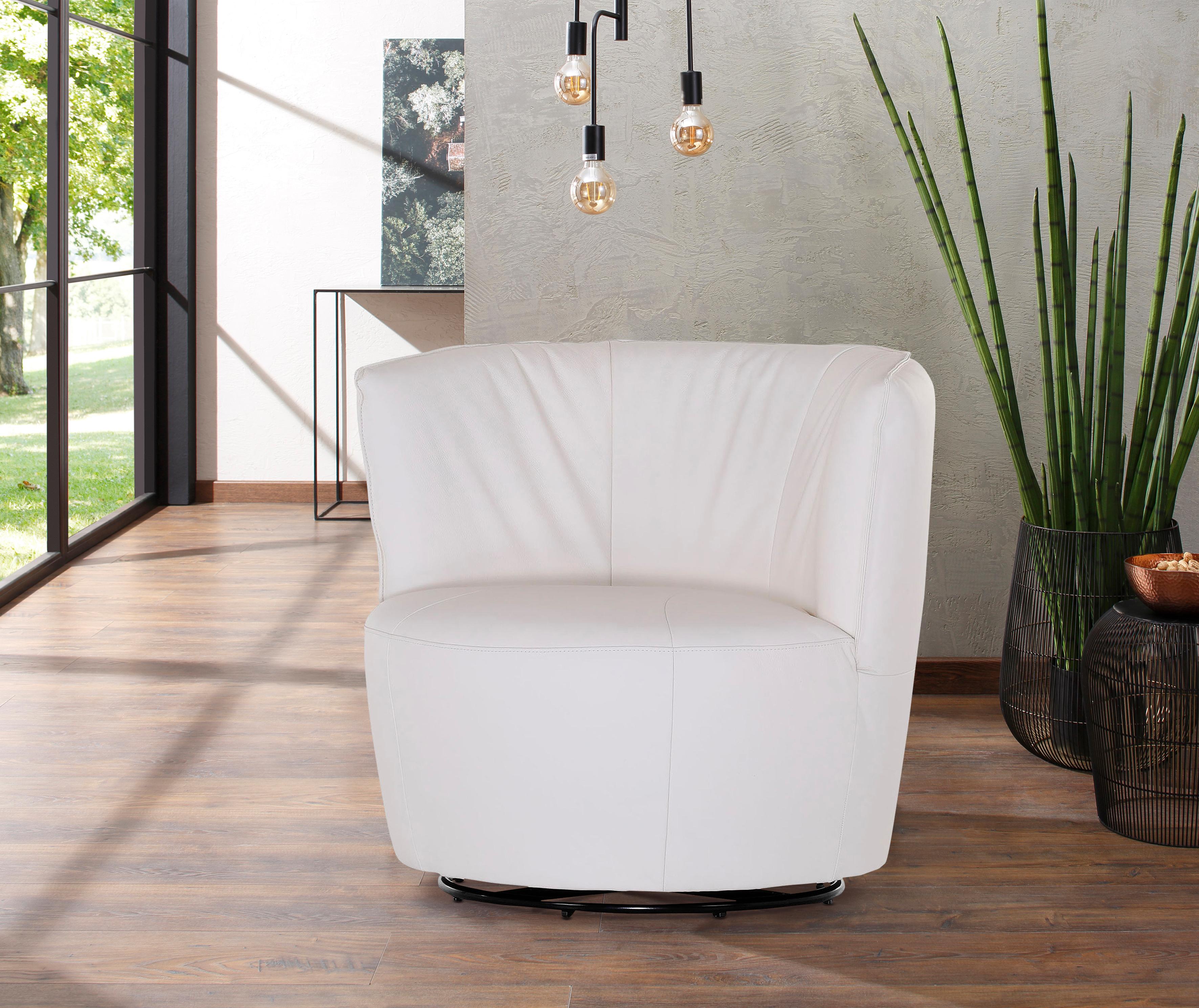 Drehsessel HOME AFFAIRE "Lumber", weiß, B:93cm H:83cm T:88cm, Sessel, 360 drehbar in toller Lederqualität, Drehteller aus Metall