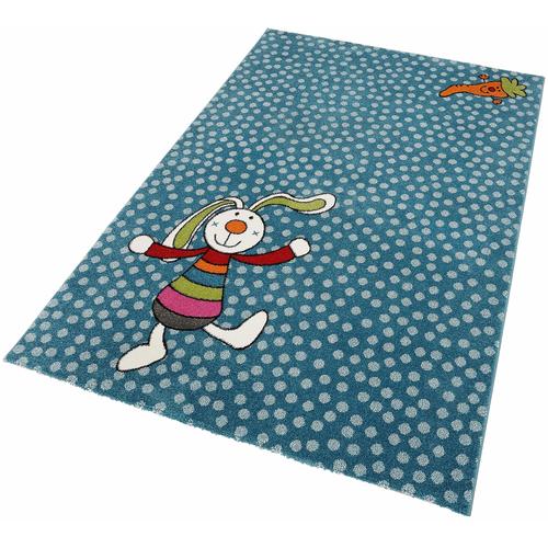 "Kinderteppich SIGIKID ""Rainbow Rabbit"" Teppiche Gr. B/L: 80 cm x 150 cm, 13 mm, 1 St., blau Kinder Kinderzimmerteppiche"