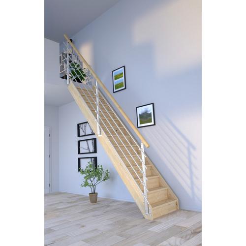 „STARWOOD Raumspartreppe „“Massivholz Korfu, Design-Geländer Edelstahl““ Treppen Durchgehende Wangenteile Gr. gerade, beige (natur) Treppen“
