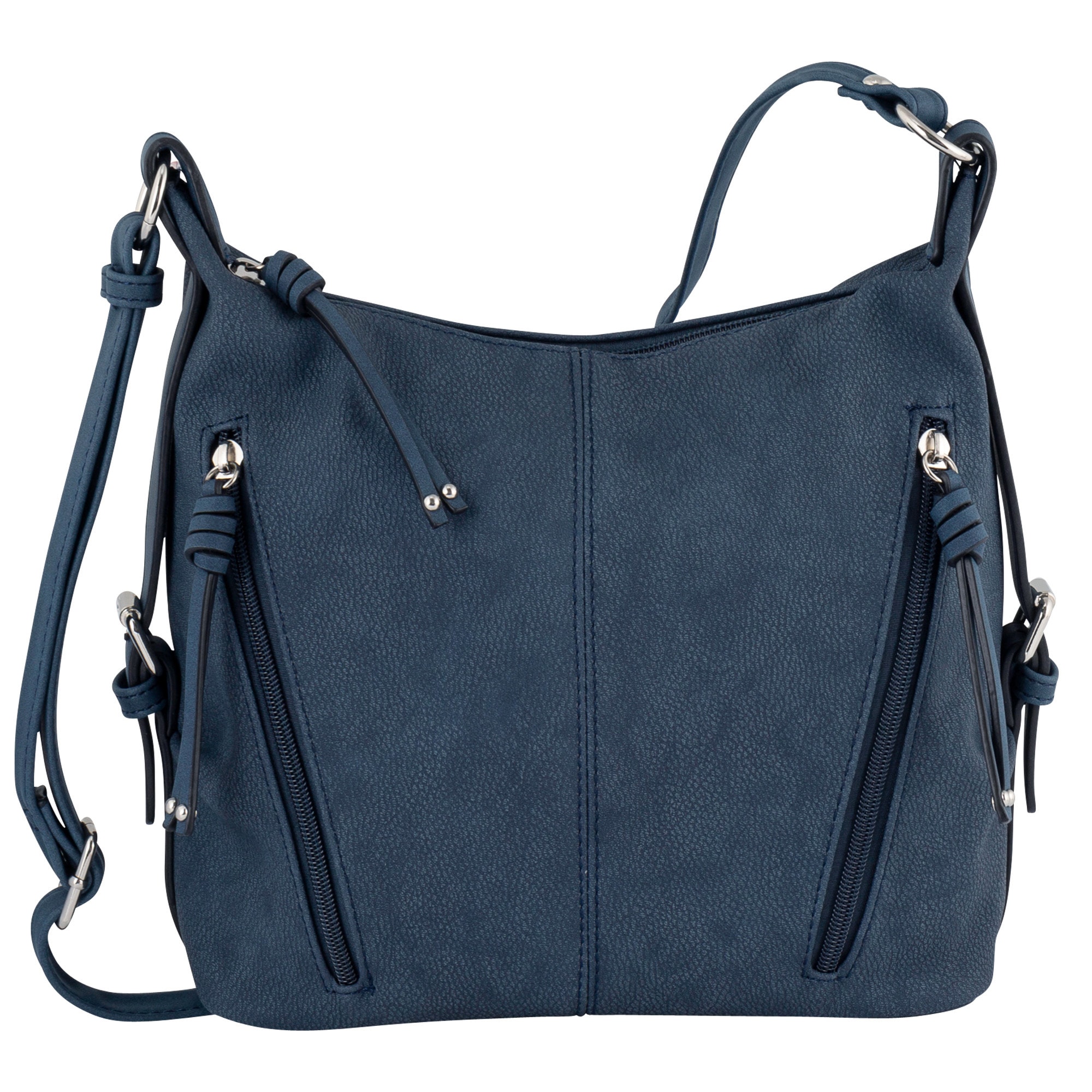 Umhängetasche TOM TAILOR "CAIA Cross bag M", Damen, Gr. B/H/T: 26cm x 26cm x 12cm, blau (dunkelblau), Lederimitat, Polyurethan (PU), Taschen Umhängetasche, mit schönen Details