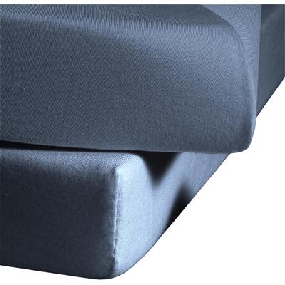 Spannbettlaken FLEURESSE "Comfort", blau (denim), B:180cm L:200-220cm, Jersey-Elasthan, Obermaterial: 96% Baumwolle, 4% Elasthan (LYCRA), Laken, Spannbettlaken, langlebig & bügelfrei,Perfekte Passform durch POWER-STRETCH Image