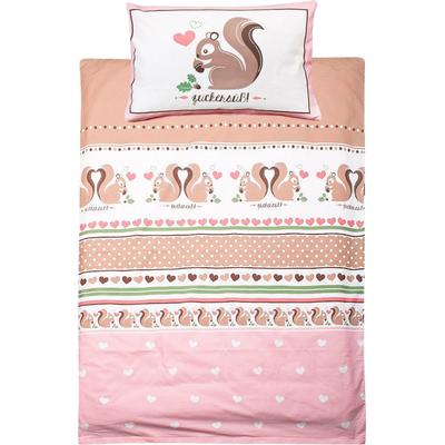 Kinderbettwäsche ADELHEID "Zuckersüß Eichhörnchen", rosa, B/L: 100cm x 135cm, , Biber, B/L: 40cm x 65cm, Biber, Obermaterial: 100% Baumwolle, Bettwäsche, abgepasstes Kissen mit Eichhörnchen