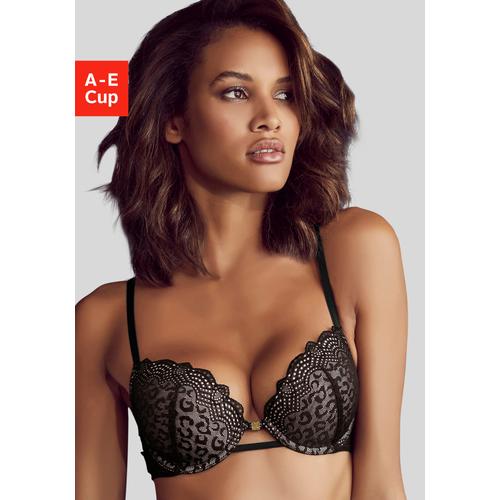 Push-up-BH JETTE Gr. 70, Cup A, schwarz Damen BHs BH Hochzeitsdessous Hochzeitswäsche Push-up-BH Spitzen-BH Spitzenwäsche Große Größen-BHs mit aufregender Leo-Spitze, sexy Dessous