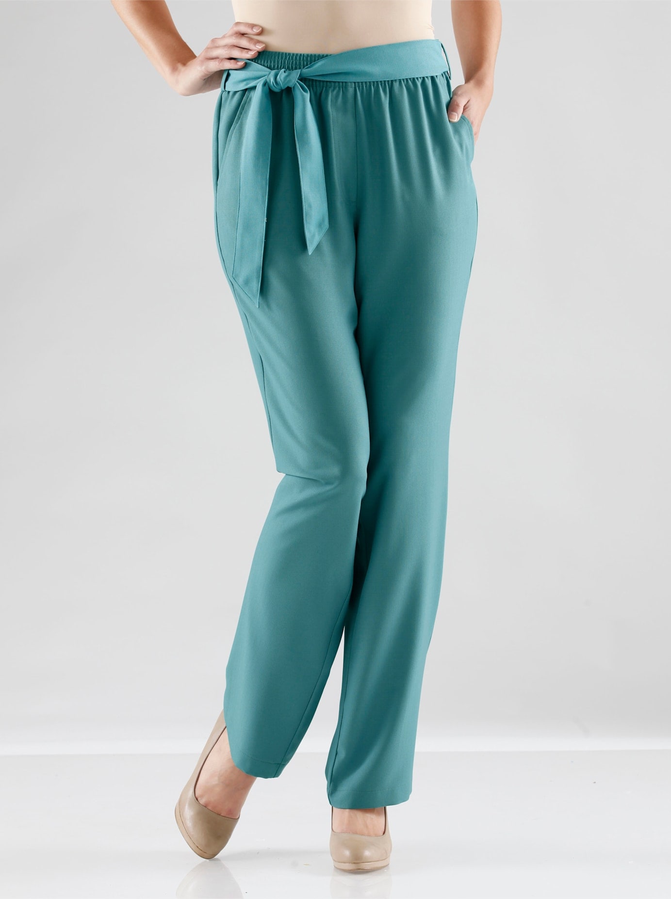 Palazzohose CLASSIC BASICS, Damen, Gr. 48, Normalgrößen, blau (türkis), 100% Polyester, unifarben, lang, Hosen Palazzohose