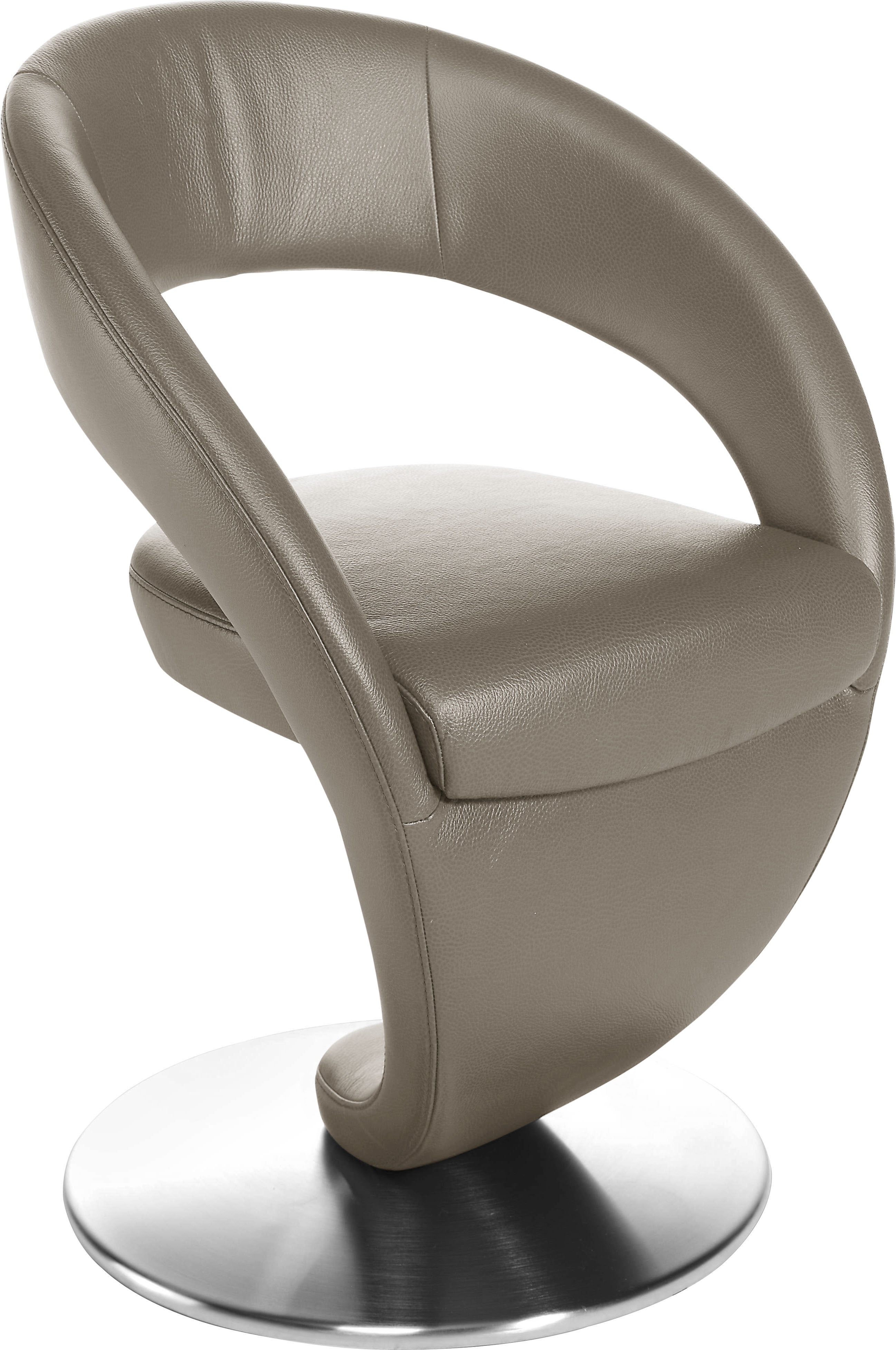 Drehstuhl K+W KOMFORT & WOHNEN "Wave", grau (smoke, drehteller in edelstahloptik gebürstet), B:62cm H:86cm T:61cm, Bronco: Nappaleder pigmentiert, Dickleder, 1, 3/1, 5mm, mit rustikal gekörnten Narbenbild, Stühle, Drehstuhl Esszimmerstuhl,...