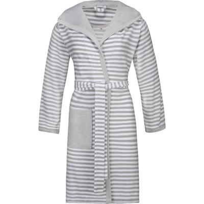 Damenbademantel ESPRIT "Striped Hoody, ideal für Sauna & Spa, Hotelbademantel, Morgenmantel" Gr. XS, grau (stone), L:97cm in Gr. XS, Rundstrickware, Hausmäntel, mit Kapuze, gestreift Image