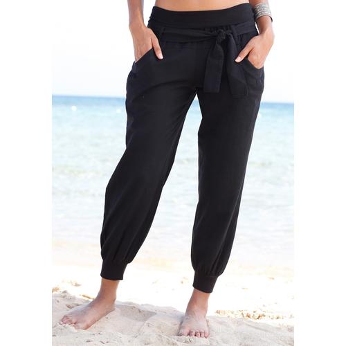 Strandhose BUFFALO Gr. 40, N-Gr, schwarz Damen Hosen aus Leinen-Mix, Leinenhose, Sommerhose, Strandmode