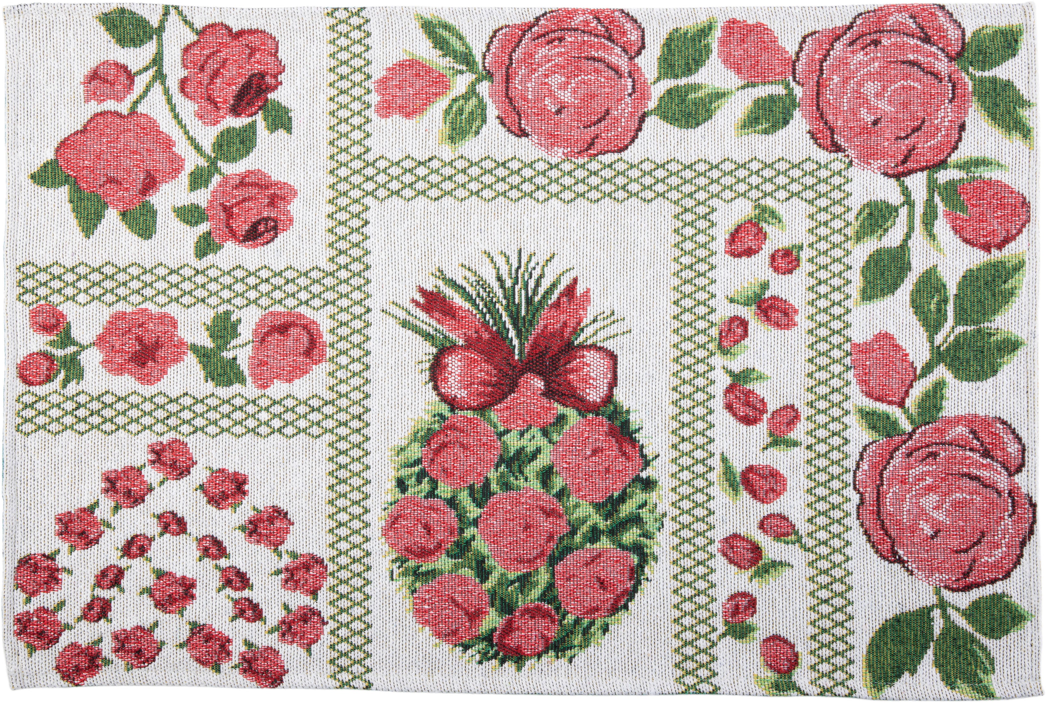 Platzset SPRÜGEL "Rose", bunt (weiß, natur, rosa, grün), B:35cm L:50cm, Obermaterial: 65% Baumwolle, 35% Polyester, Platzsets, Gobelin Image