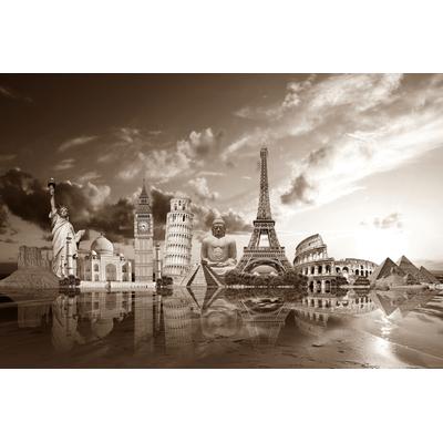 Fototapete PAPERMOON "Sehenswürdigkeiten Sepia", bunt, B:3,50m L:2,60m, Vlies, Tapeten Image