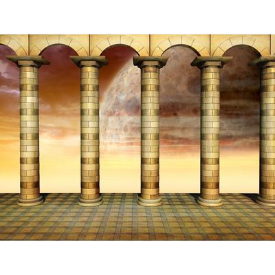 Fototapete PAPERMOON "Terasse vor Planet", bunt, B:4,50m L:2,80m, Vlies, Tapeten Image