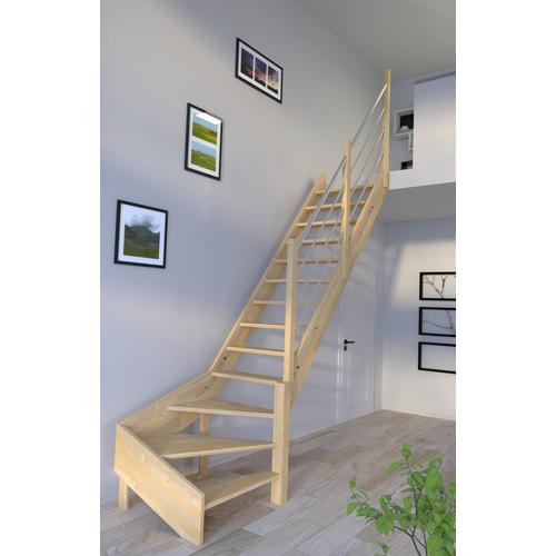 „STARWOOD Raumspartreppe „“Massivholz Korfu, mit Holz-Edelstahl““ Treppen gewendelt Rechts, Durchgehende Wangenteile Gr. gewendelt, beige (natur) Treppen“