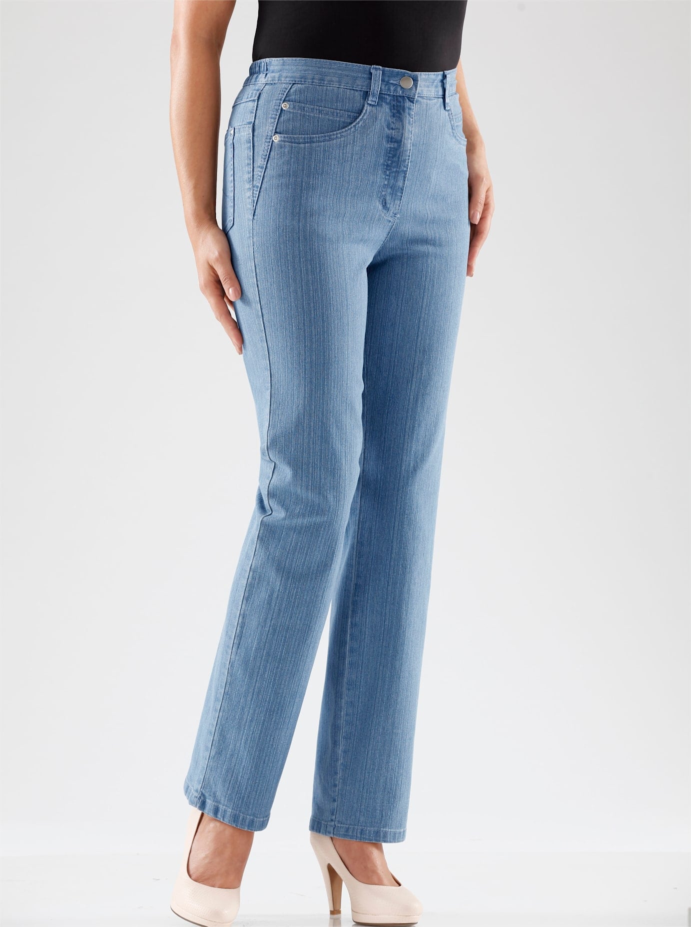 Dehnbund-Jeans CASUAL LOOKS, Damen, Gr. 21, Kurzgrößen, blau (blau, bleached), 78% Baumwolle, 20% Polyester, 2% Elasthan, unifarben, lang, Jeans