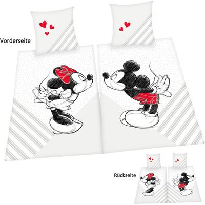 Partnerbettwäsche DISNEY "Disney's Mickey und Minnie Mouse in Gr. 135x200 cm", bunt, B/L: 135cm x 200cm, 2 St., 2 St., R