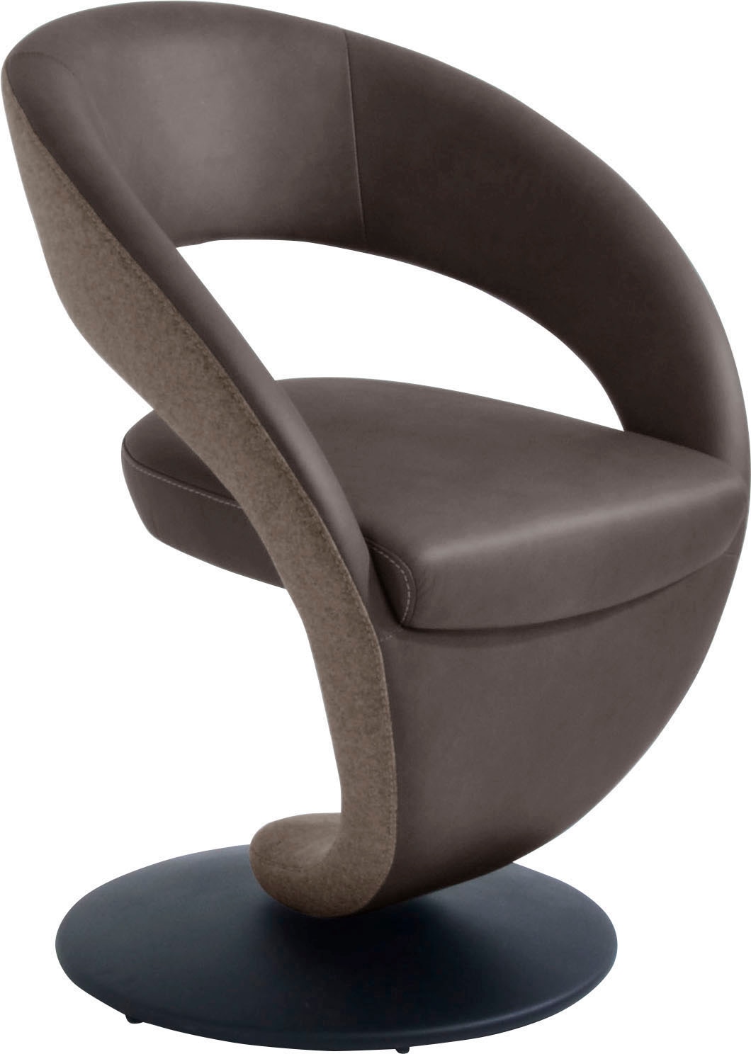 Drehstuhl K+W KOMFORT & WOHNEN "Wave", braun (sattel 77, schlamm 75, schwarz), B:62cm H:86cm T:61cm, Stühle, Drehstuhl, Design-Drehstuhl, Drehteller in Metall schwarz, Farbkombination