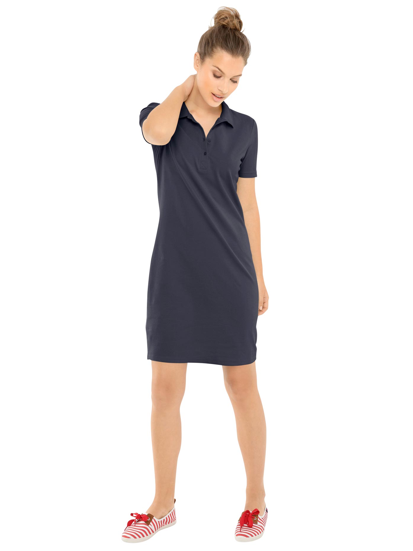 Shirtkleid HEINE "Polokleid", Damen, Gr. 38, Normalgrößen, blau (marine), 95% Baumwolle, 5% Elasthan, unifarben, kurz, Kleider Image