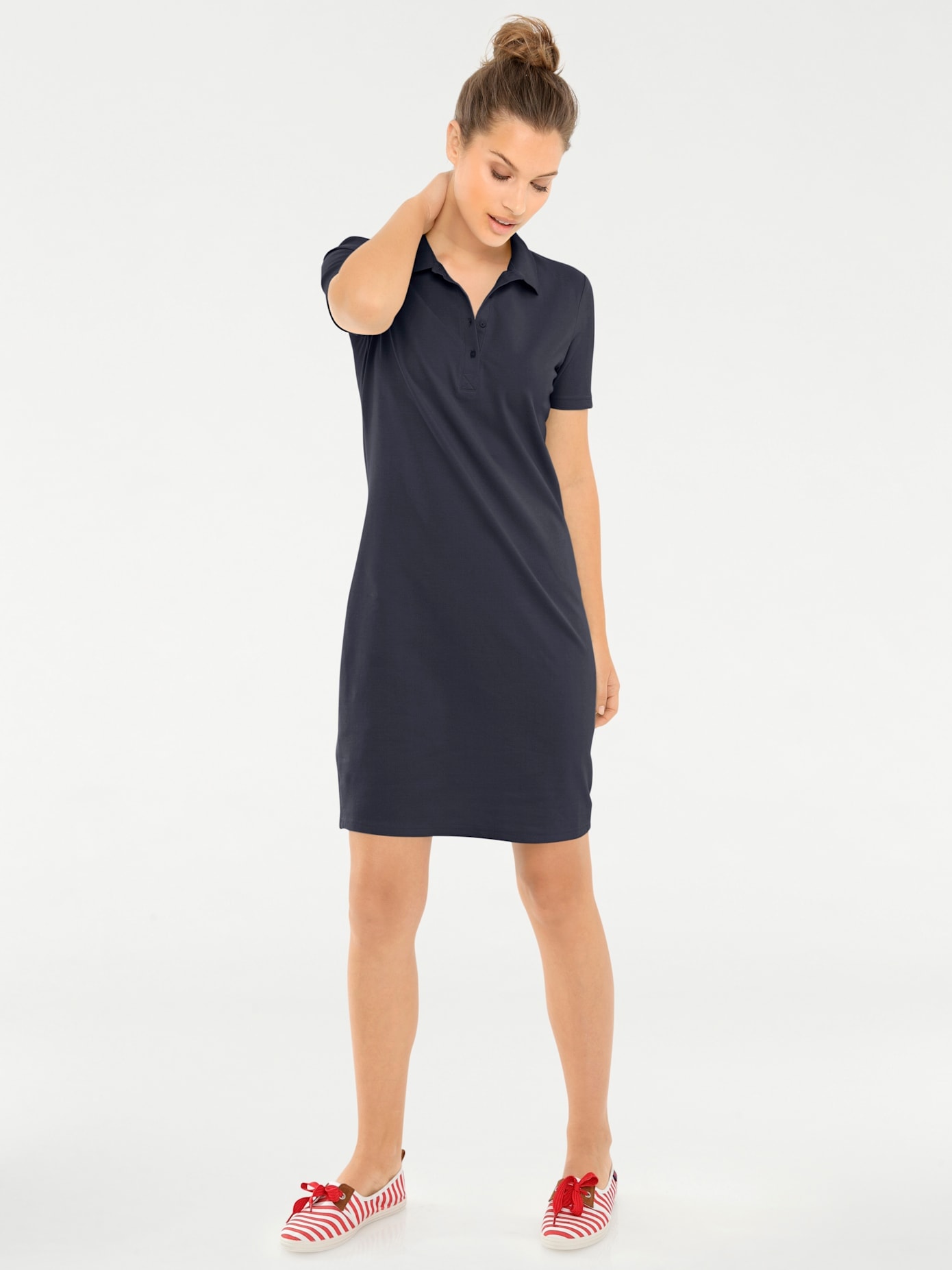Shirtkleid "Polokleid", Damen, Gr. 44, Normalgrößen, blau (marine), 95% Baumwolle, 5% Elasthan, B.C. BEST CONNECTIONS BY HEINE, unifarben, kurz, Kleider Shirtkleid