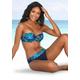 Bügel-Bandeau-Bikini LASCANA Gr. 38, Cup D, blau (blau, bedruckt) Damen Bikini-Sets Ocean Blue mit Dschungel-Optik Bestseller