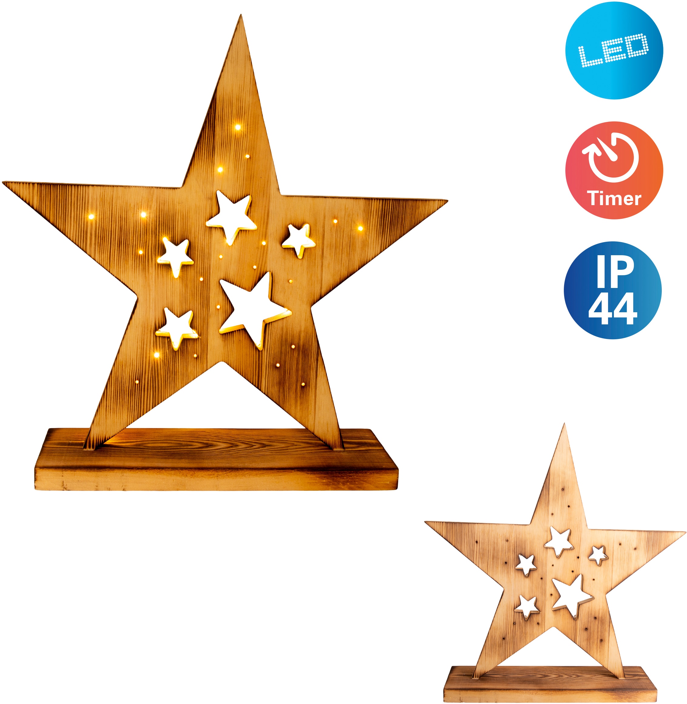 NÄVE LED Dekoobjekt "LED-Holzstern H: 49cm, Weihnachtsdeko aussen", beige (natur), 1, H: 49, 1, Leuchten, Timerfunktion (6on/18off), AA Batterie 1,5V, für Außen geeignet Image