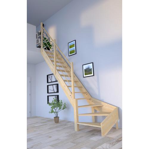 „STARWOOD Raumspartreppe „“Massivholz Korfu, Holz-Holz Design Geländer““ Treppen gewendelt Links, Durchgehende Wangenteile Gr. gewendelt, beige (natur) Treppen“