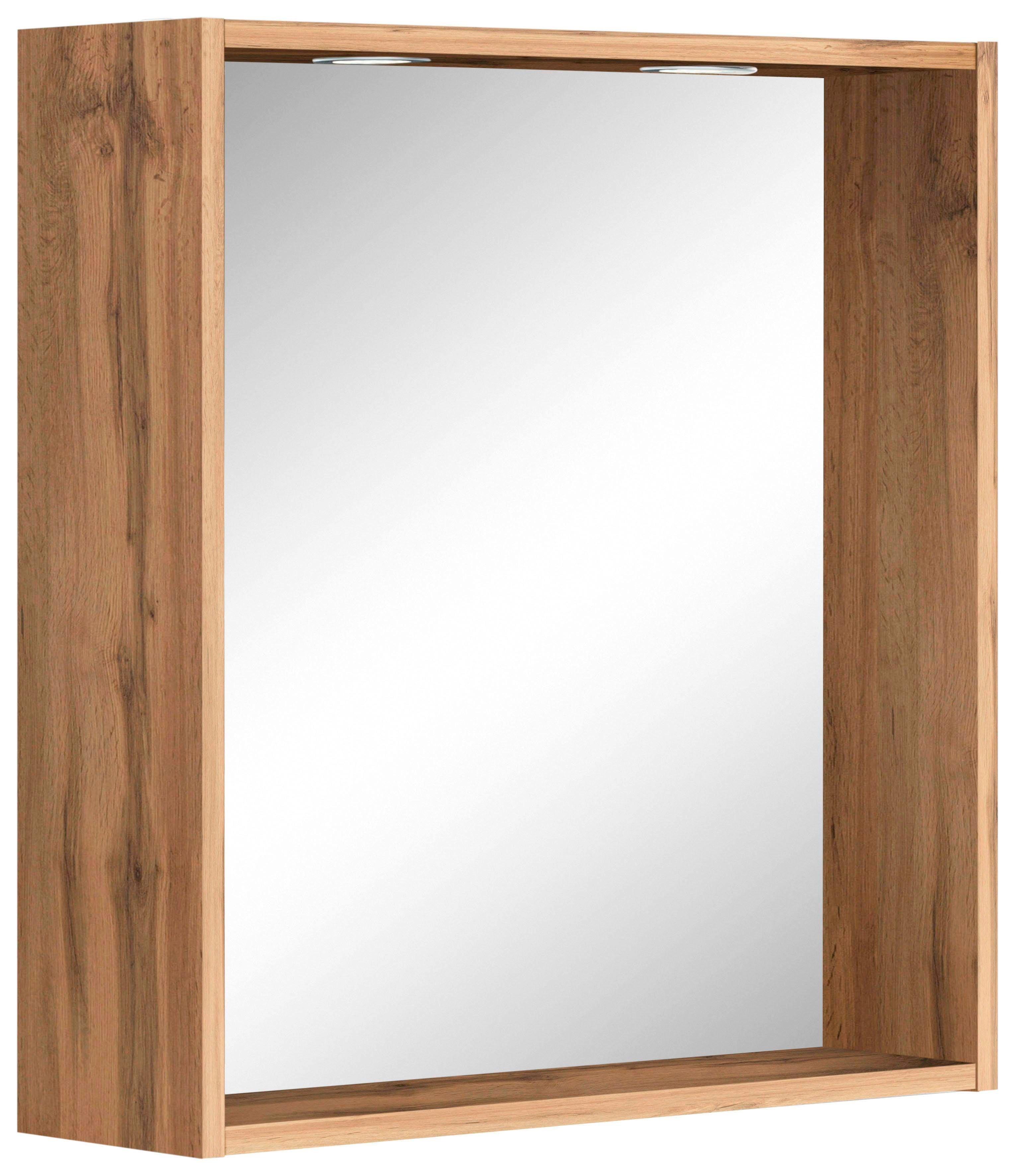 Badspiegel WELLTIME "Davos", braun (eichefarben), B:60cm H:64cm T:18cm, Spiegel, Badspiegel, LED