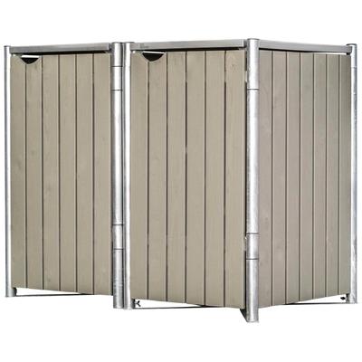 Mülltonnenbox HIDE, grau (grau, natur), B:140cm H:116cm T:81cm, Stahl, Holz, Aufbewahrungsboxen, für 2 x 240 l, grauxnatur