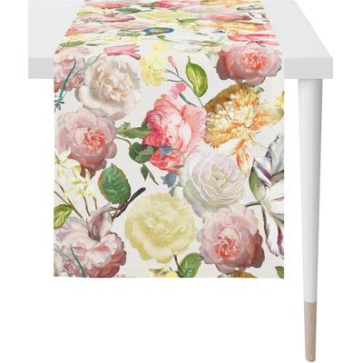 Tischläufer APELT "Sina SUMMER GARDEN, Sommerdeko, Sommer" Gr. 1, bunt (weiß, gelb, altrosa, grün, bunt), B:40cm L:170cm, Polyester, Baumwolle, Tischdecken, Digitaldruck