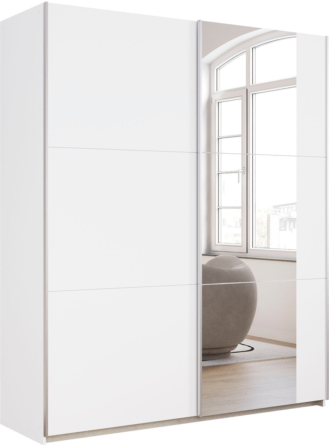 Schwebetürenschrank RAUCH "Kleiderschrank Drehtürenschrank Schrank Garderobe KRONACH TOPSELLER", weiß (alpinweiß, griffleisten alu, 1 spiegel), B:175cm H:210cm T:59cm, Holzwerkstoff, Schränke, Schwebetürenschrank, mit Spiegel und viel Stauraum,...