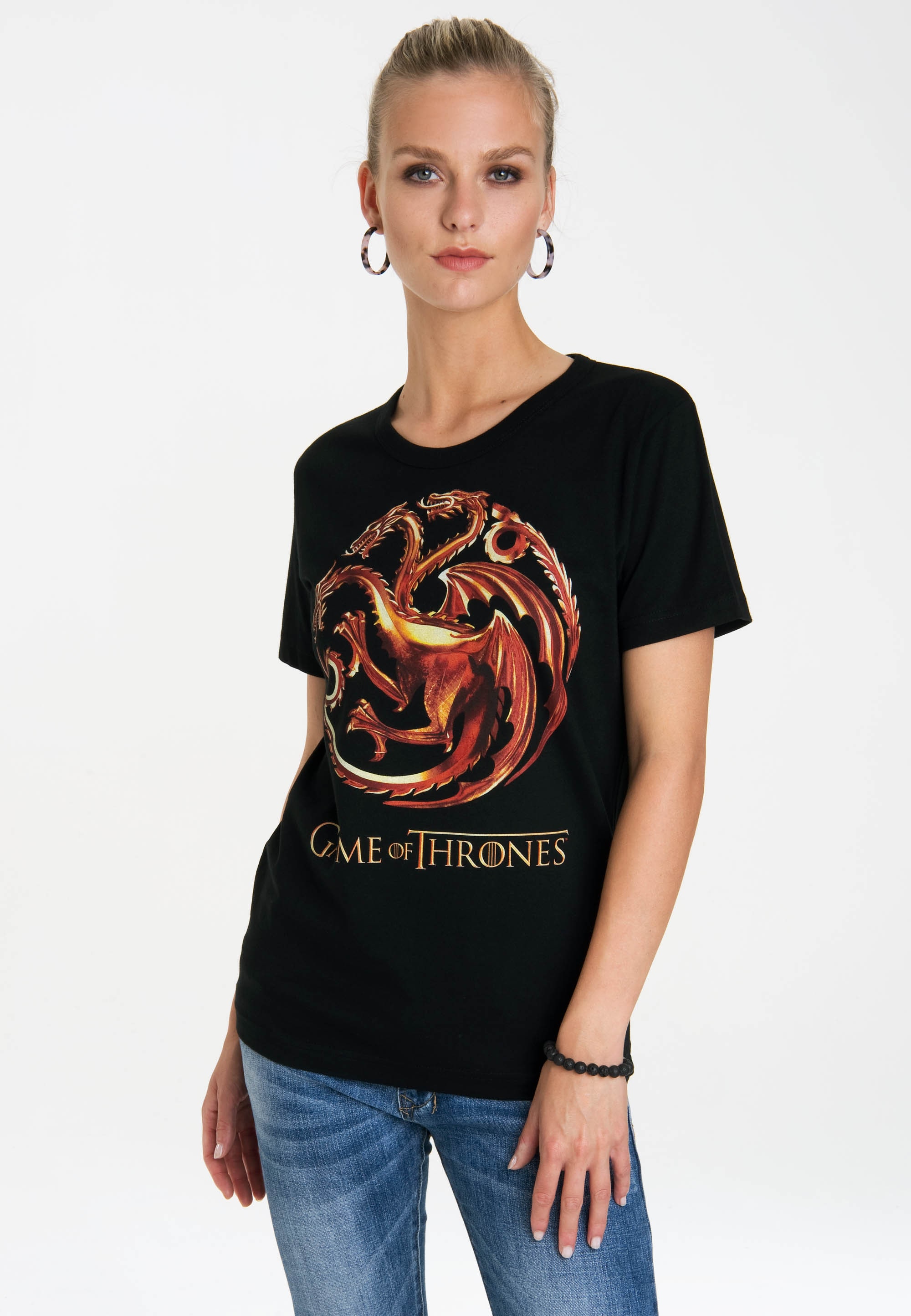 T-Shirt LOGOSHIRT "Game of Thrones", Damen, Gr. L, schwarz, 100% Baumwolle, bedruckt, normal, Rundhals, Shirts T-Shirt, mit lizenziertem Originaldesign