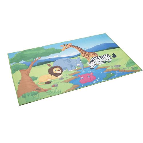 Kinderteppich BÖING CARPET ""Wasserstelle"" Teppiche Gr. B: 140cm, 4mm, L: 200cm, bunt Kinder bedruckt, Motiv Zootiere, waschbar, Kinderzimmer